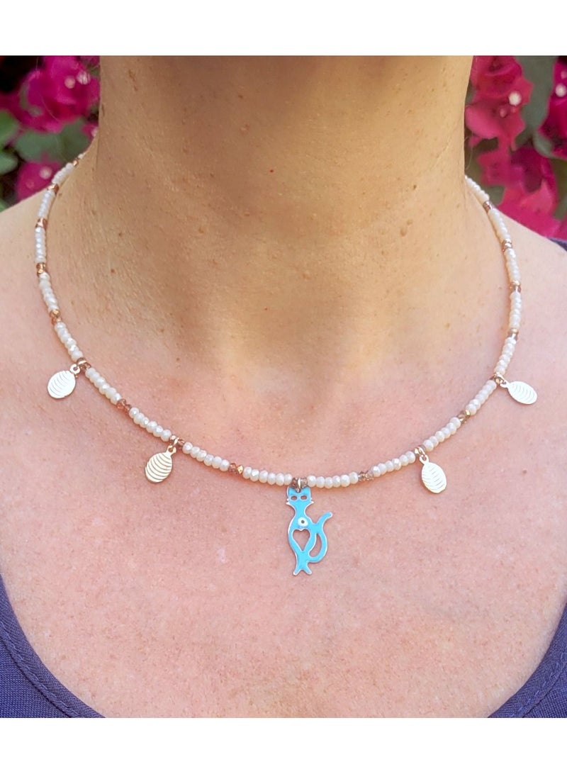 Alwan Crystal Necklace with a Cat Pendant - Image 3