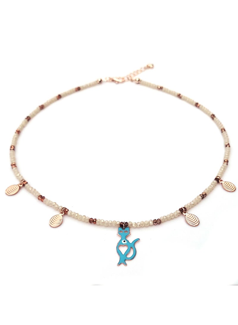 Alwan Crystal Necklace with a Cat Pendant - Image 1