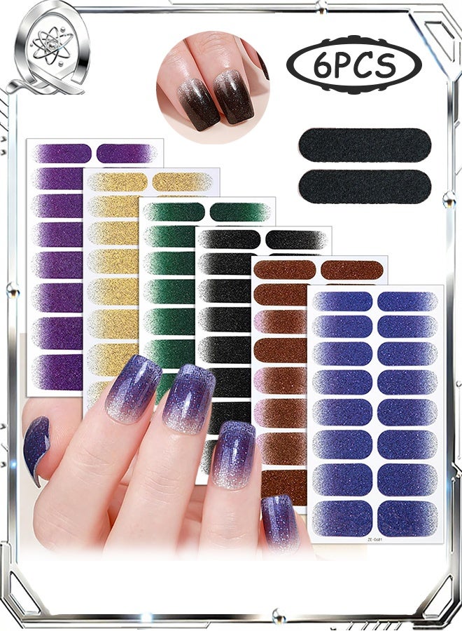 كوانتوم ٦ قطع من ملصقات الأظافر، ملصقات لامعة لتزيين الأظافر، شرائط طلاء أظافر جل ذاتية اللصق للنساء، لتزيين أظافر الحفلات والمناسبات. - Image 1
