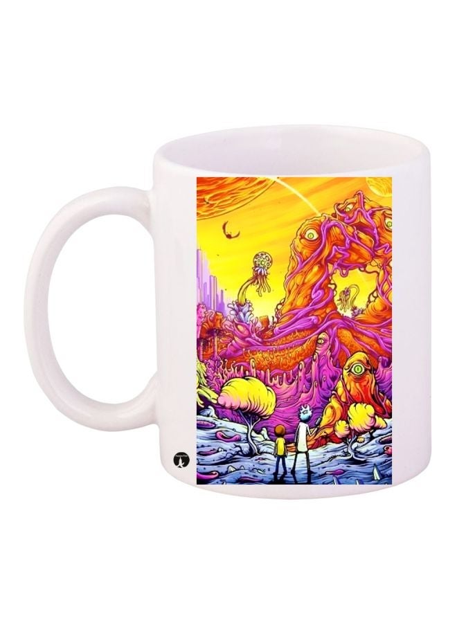 RYN Cartoon Printed Coffee Mug White/Purple/Yellow 11ounce