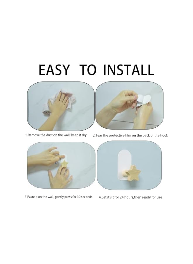 Green Tiger 8 PCS Star Shaped Hooks, Kids Room Decorative Hooks, Wood Coat Hooks, Adhesive Mounted Wall Hook for Hanging Coat Clothes Hat Bag Purse and Towel - Image 4