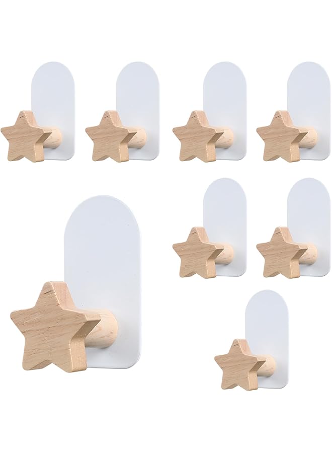 Green Tiger 8 PCS Star Shaped Hooks, Kids Room Decorative Hooks, Wood Coat Hooks, Adhesive Mounted Wall Hook for Hanging Coat Clothes Hat Bag Purse and Towel - Image 1