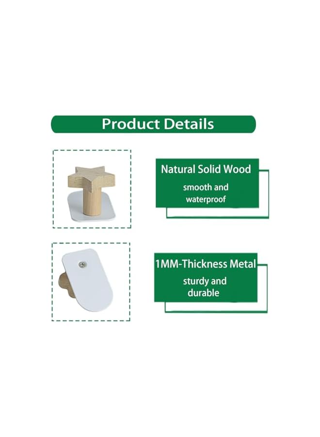 Green Tiger 8 PCS Star Shaped Hooks, Kids Room Decorative Hooks, Wood Coat Hooks, Adhesive Mounted Wall Hook for Hanging Coat Clothes Hat Bag Purse and Towel - Image 2