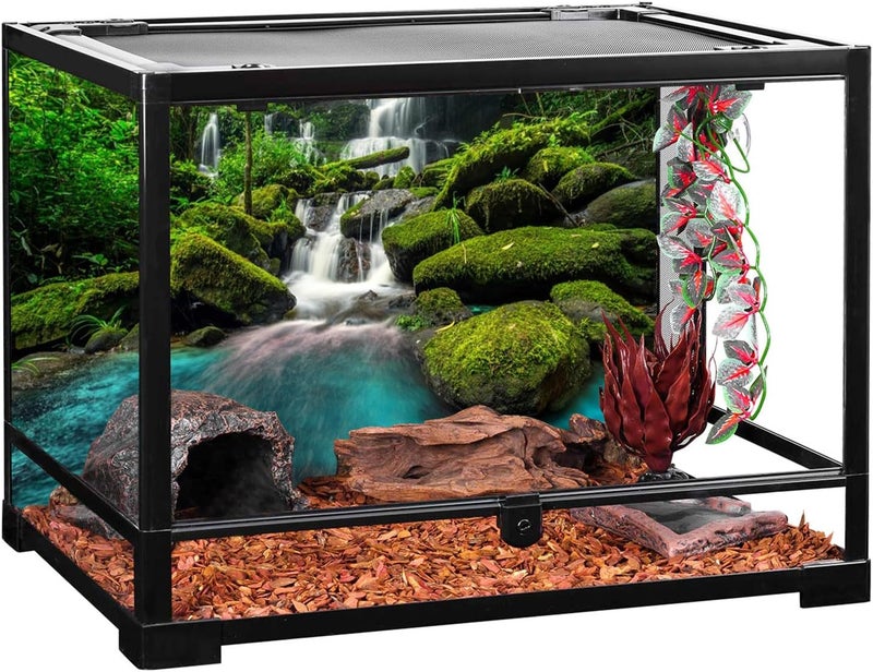 AWERT 36x18 inches Waterfall Terrarium Background Tropical Rainforest Aquarium Background Mountain Lake Green Tree Reptile Habitat Background Durable Polyester Background - Image 4