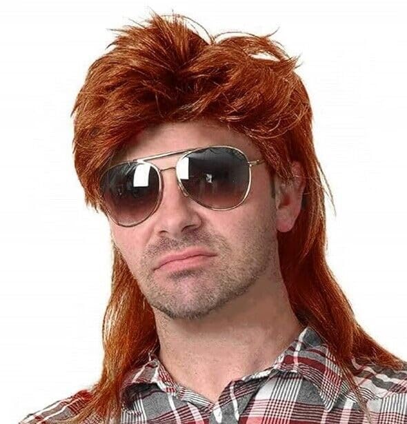 Kaneles Orange Mullet Wigs for Men 80s Costumes 70s Rocker Fancy Party Accessory Cosplay Halloween Wig Orange