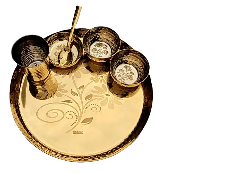 UniKitch Unikitch PVD Coated Premium Gold Finish Stainless Steel Hammered Dinner Set with Laser Mark - Image 1