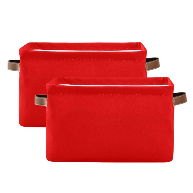 YETTASBIN Red Solid Color Storage Basket 2pc Large Collapsible Toys Clothes Organizer Durable Canvas Storage Bin with Handle for Shelves Closet Laundry Home Office Decor - Image 2