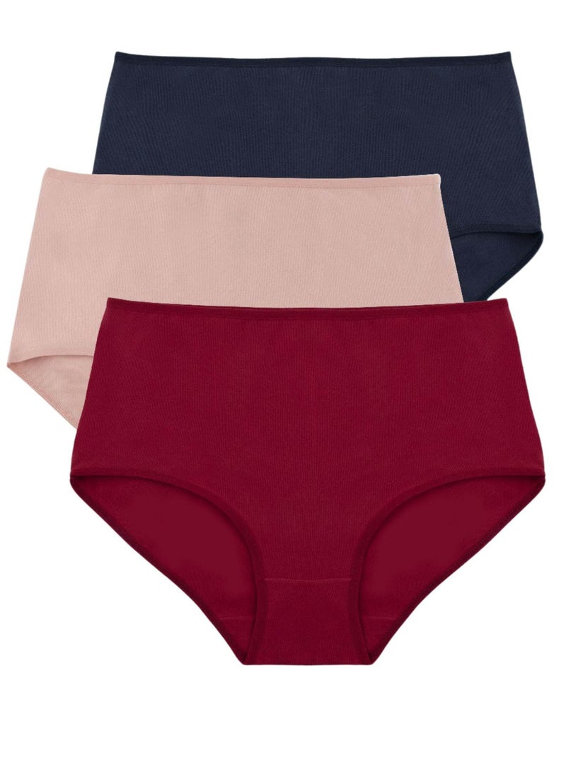 Milk Pack of 3 Printed Cotton High Brief Panties Underwear for Women - Image 1