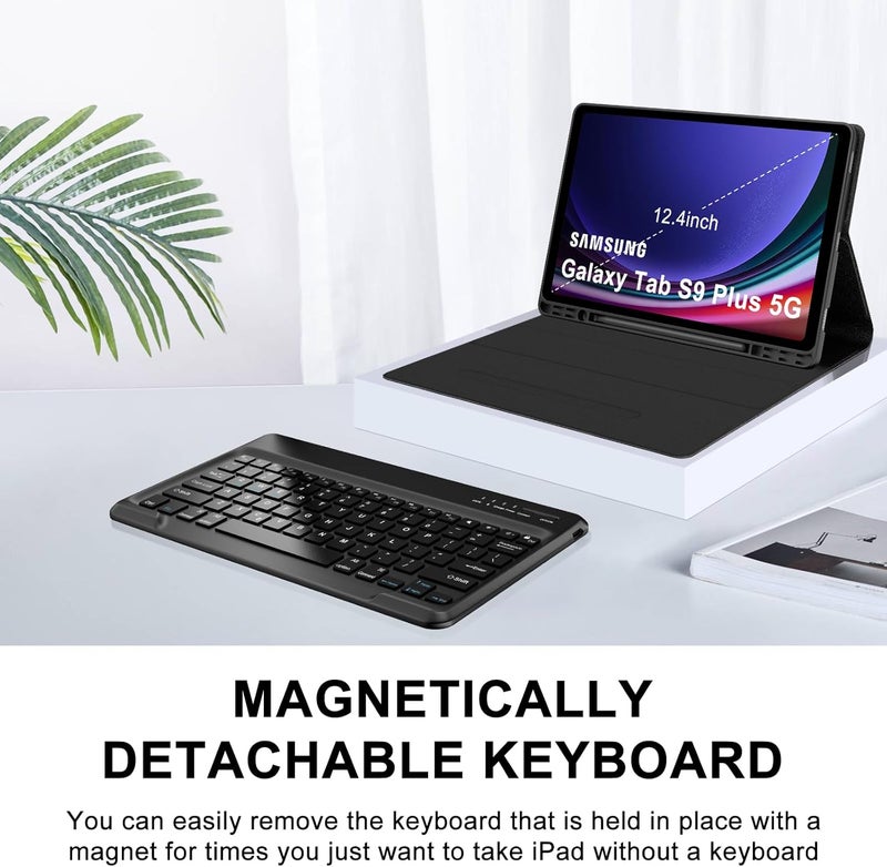SENGBIRCH Keyboard Case for Samsung Galaxy Tab S9 FE + 5G and S9 Plus (12.4 inch), Bluetooth Wireless Keyboard, Auto Sleep/Wake Smart Folio with S Pen Holder, S9 FE 12.4 Keyboard, Black - Image 3