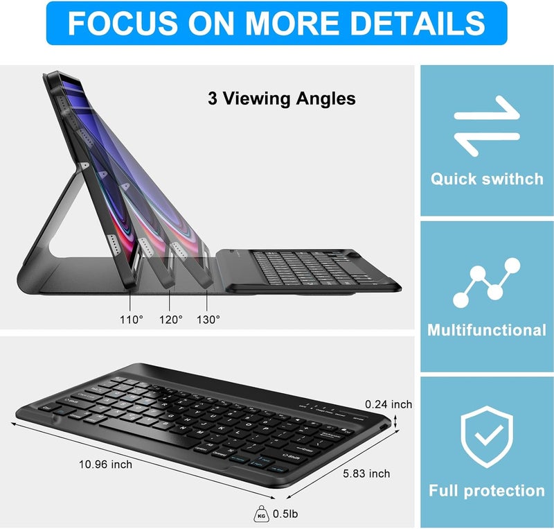 SENGBIRCH Keyboard Case for Samsung Galaxy Tab S9 FE + 5G and S9 Plus (12.4 inch), Bluetooth Wireless Keyboard, Auto Sleep/Wake Smart Folio with S Pen Holder, S9 FE 12.4 Keyboard, Black - Image 5