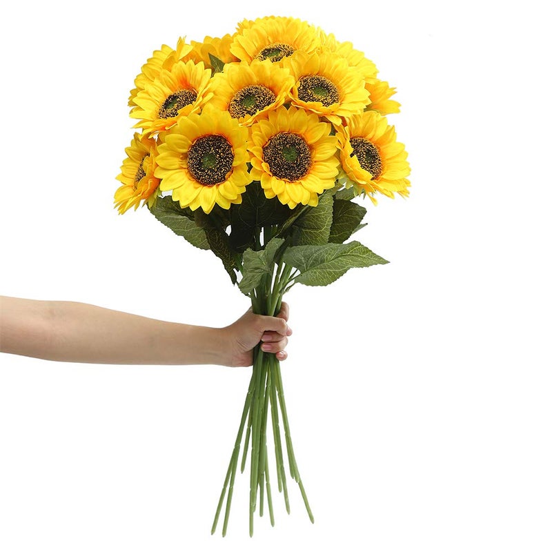 Laelfe Large Artificial Sunflowers 60 cm Extra Long Stem Fake Silk Sunflowers Bulk for Tall Vases Wedding Arrangements Birthday Party Graves Office Outdoor Home Decorations Dark Center 6 Pcs