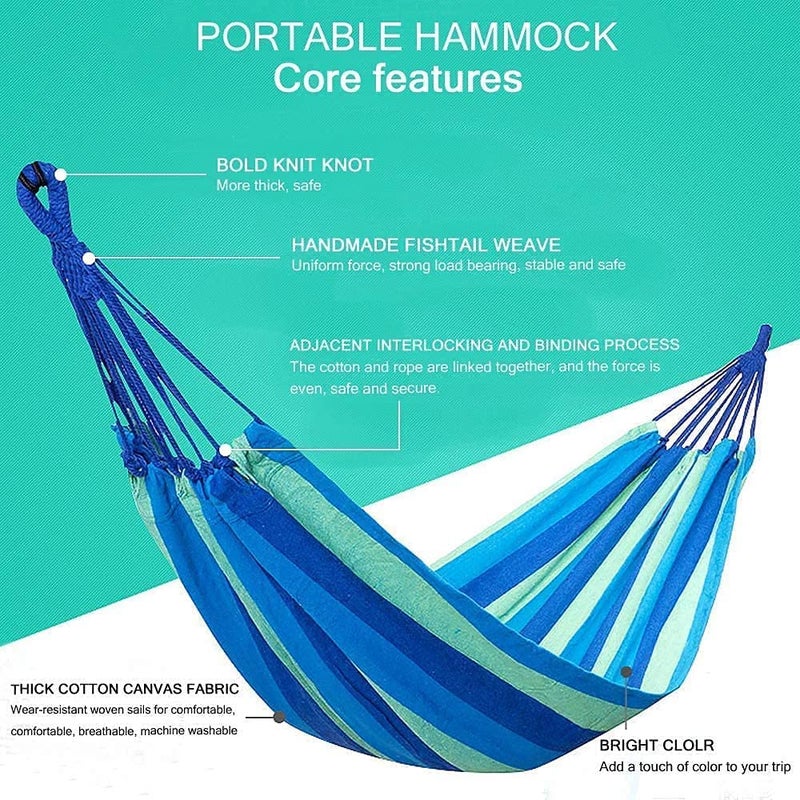 DIPDEY DIPDEY Portable Swing Cotton Stripe With Strong Hammocks Rope Beach Sleeping Bed Backpack Spreader Bar Tree Hanging For Travel Garden Striped Ultralight Outdoor Jula Camping Hammock MulticolorSet 1  - Image 4