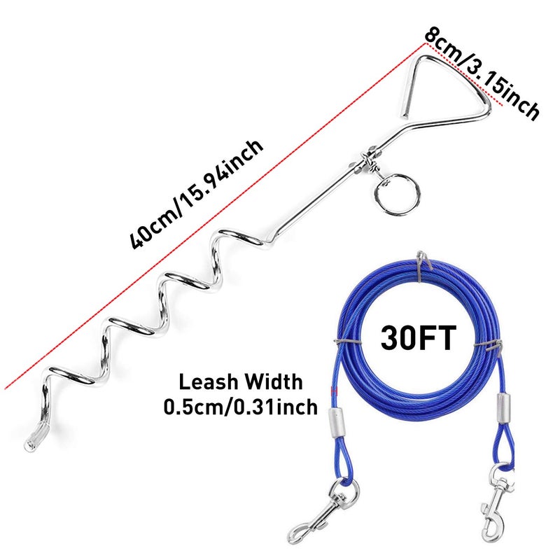 Evilplan Dog Tie Out Cable and Anti Rust Spiral Stake , 30ft Outside Leash&Chain for Camping and Yard, 16'' Heavy Duty for Medium-Large Dogs Up to 125 lbs (30FT, Blue) - Image 3
