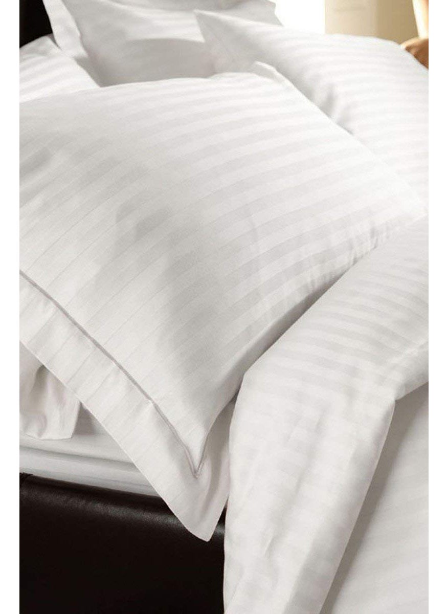 Lomezo Lomezo 300 TC Cotton Satin Striped Double Queen Size Bedsheet with 2 Pillow Covers King Size Plain Premium Luxury Hotel Collection Solid Stripes 90 x 100 White  - Image 2