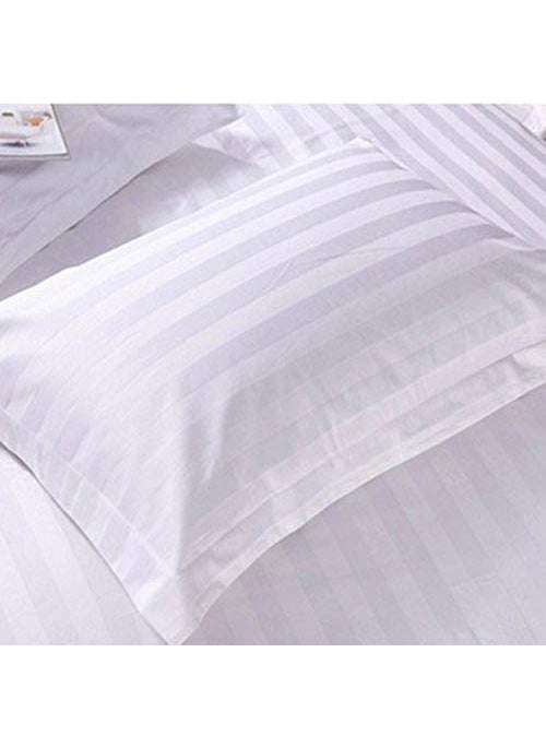 Lomezo Lomezo 300 TC Cotton Satin Striped Double Queen Size Bedsheet with 2 Pillow Covers King Size Plain Premium Luxury Hotel Collection Solid Stripes 90 x 100 White  - Image 3