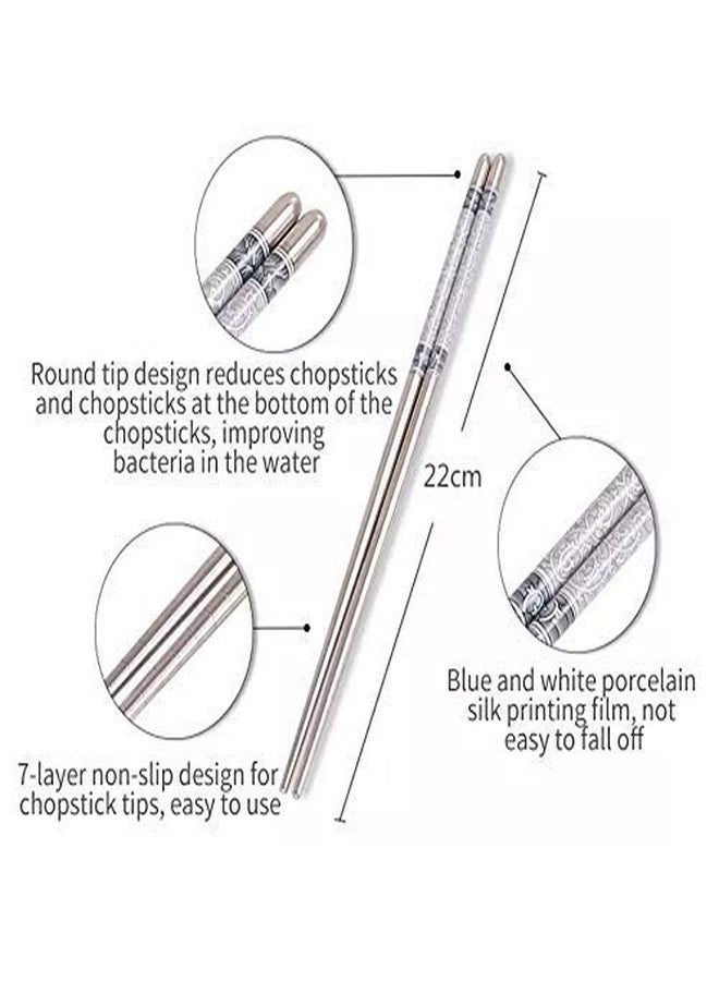 RD MALL Round Classic Style Stainless Steel Chopsticks, Random Design (5 Pairs) - Image 5