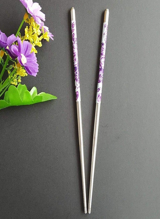 RD MALL Round Classic Style Stainless Steel Chopsticks, Random Design (5 Pairs) - Image 3