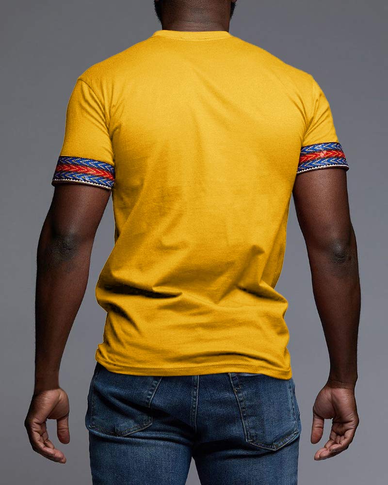 Makkrom Mens African Dashiki T Shirt Tribal Floral Print V Neck Slim Fit Shirts Tops - Image 5