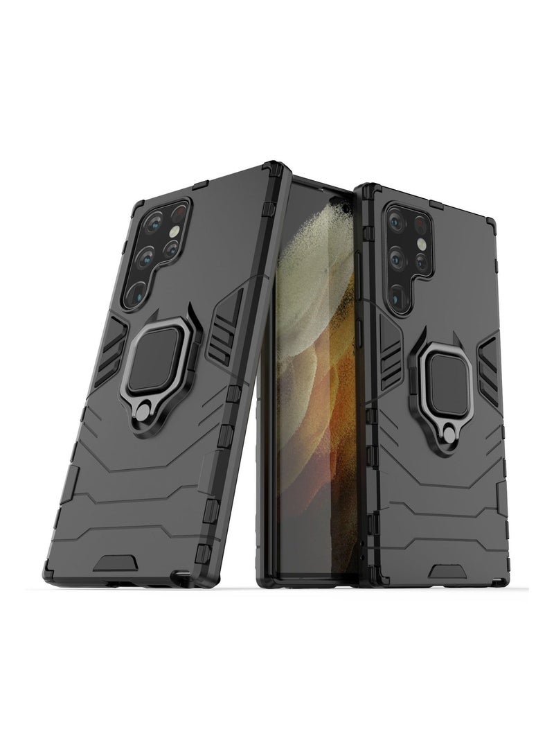 RICOONLINE Protective Phone Case Cover for Samsung Galaxy S22 Ultra with Ring Stand Black - Image 2