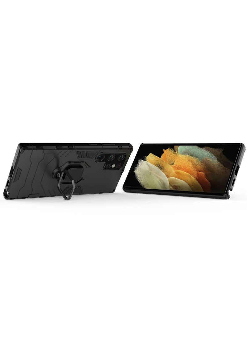 RICOONLINE Protective Phone Case Cover for Samsung Galaxy S22 Ultra with Ring Stand Black - Image 4