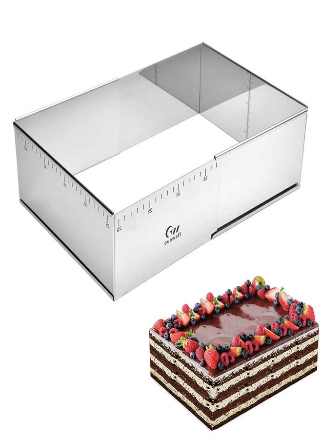Guowall Rectangular Cake Ring Mold Extensible Pastry Mould Stainless Steel Adjustable Tiramisu Frame Big Size for Baking - (10-18) x (7.5-14) x 3.9 inch - Image 1