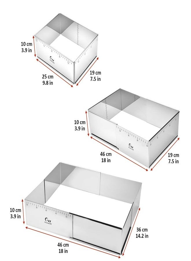 Guowall Rectangular Cake Ring Mold Extensible Pastry Mould Stainless Steel Adjustable Tiramisu Frame Big Size for Baking - (10-18) x (7.5-14) x 3.9 inch - Image 4