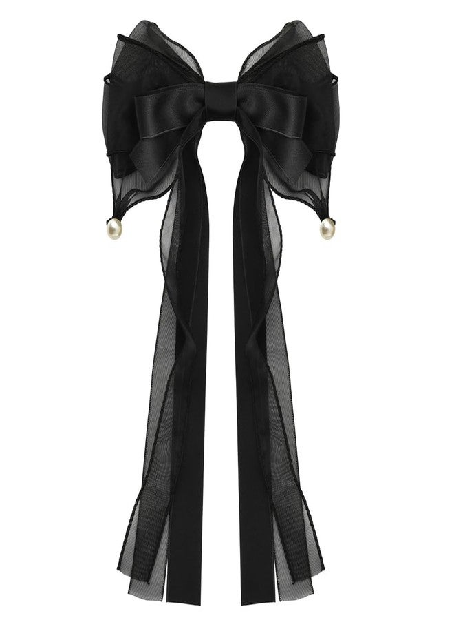 YangQian Long Hair Bows with Ribbons, Lace, Tulle and Pearls - Decorative Hair Clips, Barrettes and Hair Accessories for Women, Girls and Prom - Image 5