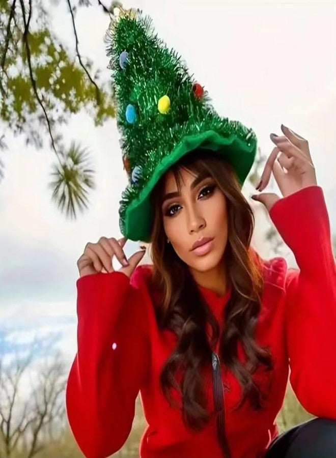 AUOCATTAIL Christmas Tree Hat Green Tinsel Glitter Golden Five pointed Star ChristmasTheme Party Holiday Xmas Hats Costume Accessories Decoration Supplies - Image 3