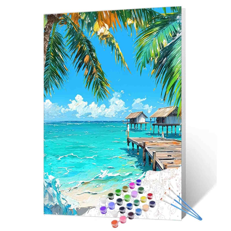 Aihonmin The Ocean of Nature Paint by Numbers for Adults KidsBeautiful Maldives DIY Acrylic Watercolor Paint by Number for Adults Beginner and Kid 16x20 inch Painting Craft On Canvas Home Decorwithout frame - Image 2