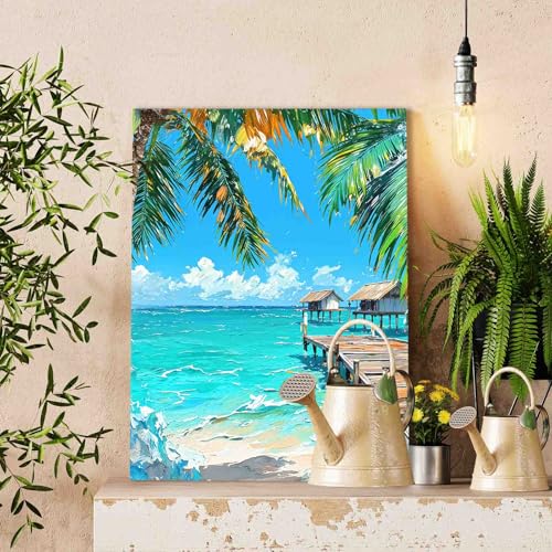 Aihonmin The Ocean of Nature Paint by Numbers for Adults KidsBeautiful Maldives DIY Acrylic Watercolor Paint by Number for Adults Beginner and Kid 16x20 inch Painting Craft On Canvas Home Decorwithout frame - Image 3