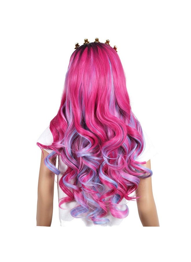 ColorGround ColorGround Long Wavy Pink and Light Blue Mixed Cosplay Wig with Crown for Adult  - Image 3