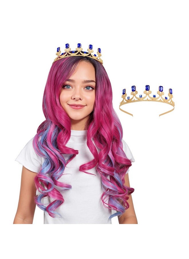 ColorGround ColorGround Long Wavy Pink and Light Blue Mixed Cosplay Wig with Crown for Adult  - Image 1