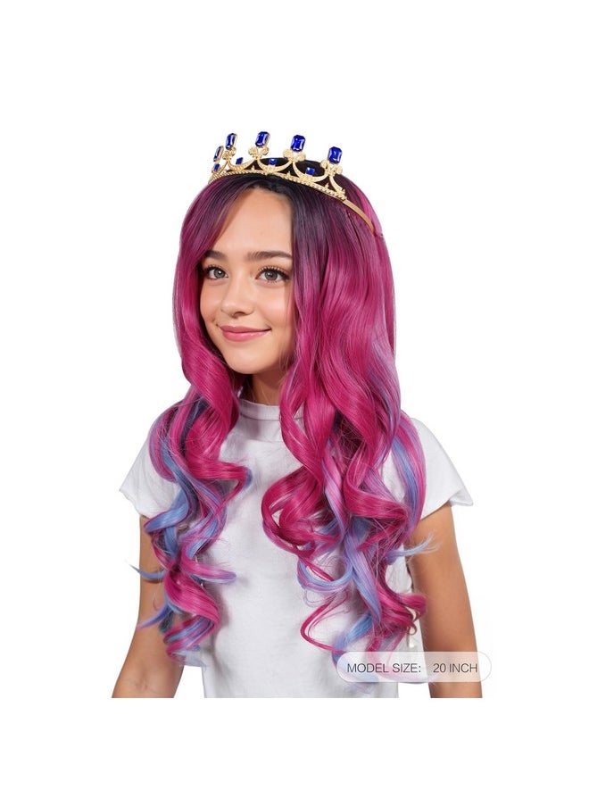 ColorGround ColorGround Long Wavy Pink and Light Blue Mixed Cosplay Wig with Crown for Adult  - Image 2
