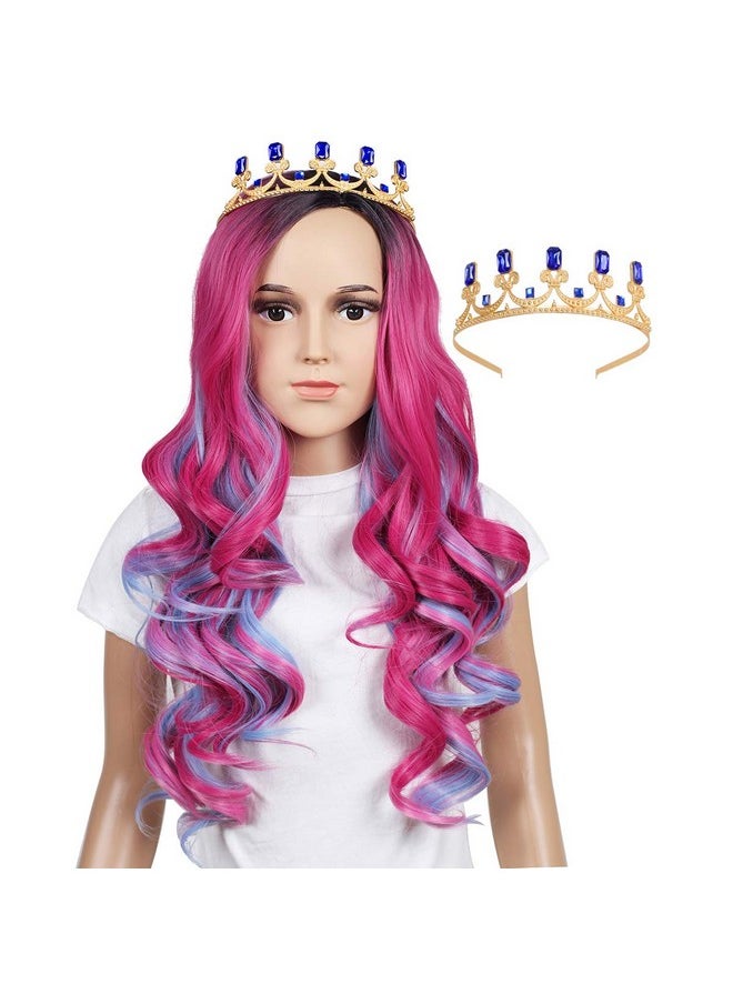 ColorGround ColorGround Long Wavy Pink and Light Blue Mixed Cosplay Wig with Crown for Adult  - Image 5