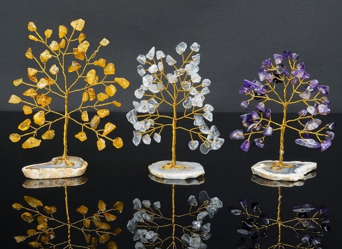 AMETHYST CITRINE CLEAR QUARTZ CRYSTAL TREES FOR HOME OFFICE ITEMS FOR GOOD LUCK SHOWPIECE FOR HOME DECOR TABLE DECORATIVE ITEMS GIFT ITEMS ROOM DECOR WEDDING GIFT SET OF 3