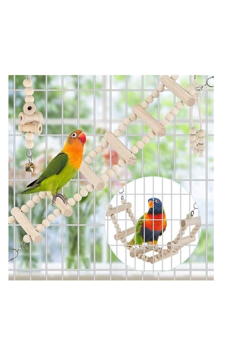 Natural Wood Bird and Parrot Swing Toys Includes Hanging Chew Swing, Climbing Ladder and Bird Cage for Parrot, Parakeet, Conure, Cockatiel, Mynah, Lovebirds and Finches, 9 Pieces - Image 5
