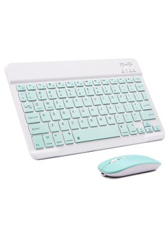 Ultra-Slim Bluetooth Keyboard and Mouse Combo Rechargeable Portable Wireless Keyboard Mouse Set for Apple iPad iPhone iOS 13 and Above Samsung Tablet Phone (Green)