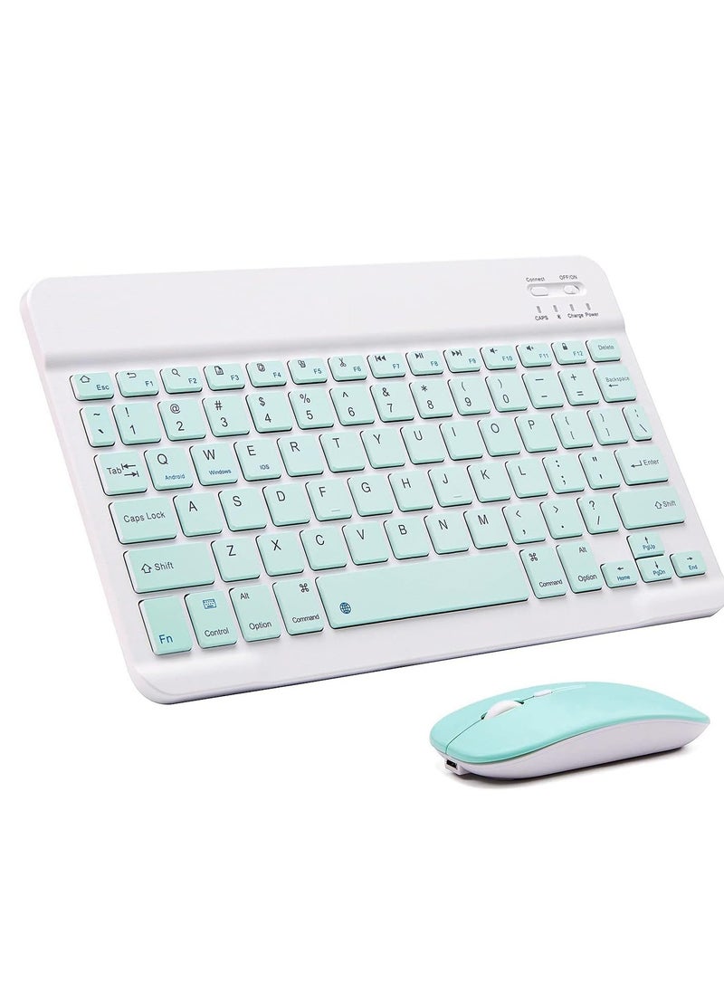 ELTRAZONE - Ultra-Slim Bluetooth Keyboard and Mouse Combo Rechargeable Portable Wireless Keyboard Mouse Set for Apple iPad iPhone iOS 13 and Above Samsung Tablet Phone (Green) - Image 1