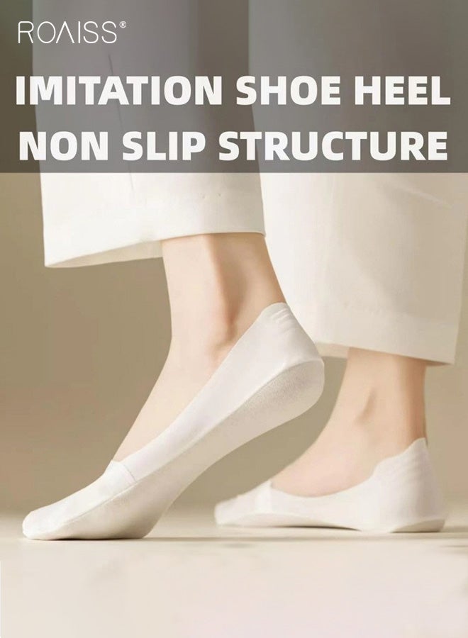 رويس 3 أزواج من جوارب القوارب النسائية، جوارب بلون سادة من الحرير الجليدي مع بطانة غير مرئية، تصميم يشبه الكعب لمقاومة الانزلاق ومقاومة للانزلاق، جوارب صيفية خفيفة الوزن وجيدة التهوية، لون البشرة - Image 3