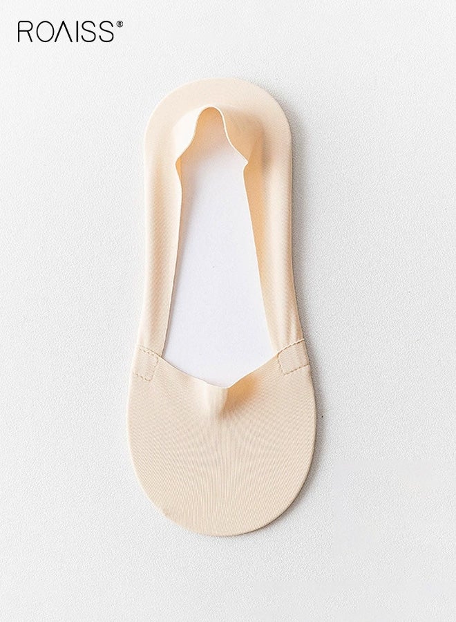 رويس 3 أزواج من جوارب القوارب النسائية، جوارب بلون سادة من الحرير الجليدي مع بطانة غير مرئية، تصميم يشبه الكعب لمقاومة الانزلاق ومقاومة للانزلاق، جوارب صيفية خفيفة الوزن وجيدة التهوية، لون البشرة - Image 2