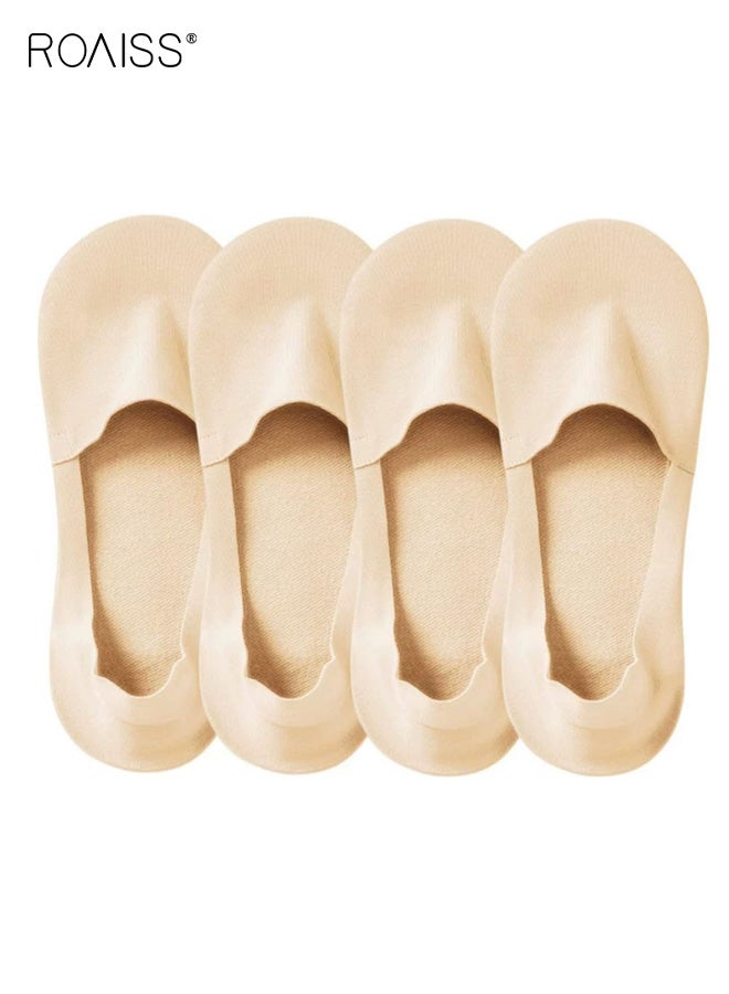 رويس 3 أزواج من جوارب القوارب النسائية، جوارب بلون سادة من الحرير الجليدي مع بطانة غير مرئية، تصميم يشبه الكعب لمقاومة الانزلاق ومقاومة للانزلاق، جوارب صيفية خفيفة الوزن وجيدة التهوية، لون البشرة - Image 1