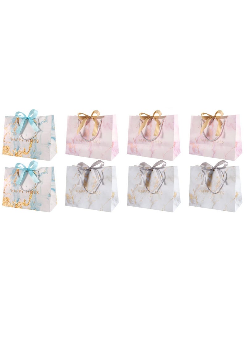 Zikra Gift Bags 9.84x7.87x4.7inch Medium Wedding Gift Bags with Handles Bow Ribbon Marble Paper Party Bags for Kids Party Wedding Birthday Celebration Present Bags 8 Pack - Image 1