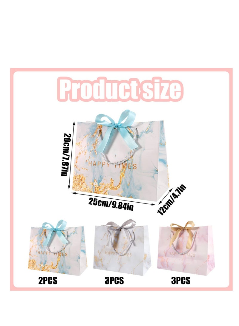 Zikra Gift Bags 9.84x7.87x4.7inch Medium Wedding Gift Bags with Handles Bow Ribbon Marble Paper Party Bags for Kids Party Wedding Birthday Celebration Present Bags 8 Pack - Image 3