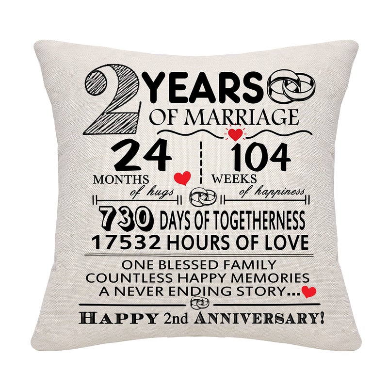2 Years of Marriage Gift 2nd Wedding Anniversary Cushion Cover Keepsake Decoration Gift for Couples Parents Women Men Mum Dad Husband Wife Grandma Grandad Aunt Uncle Friends 2 YEARS