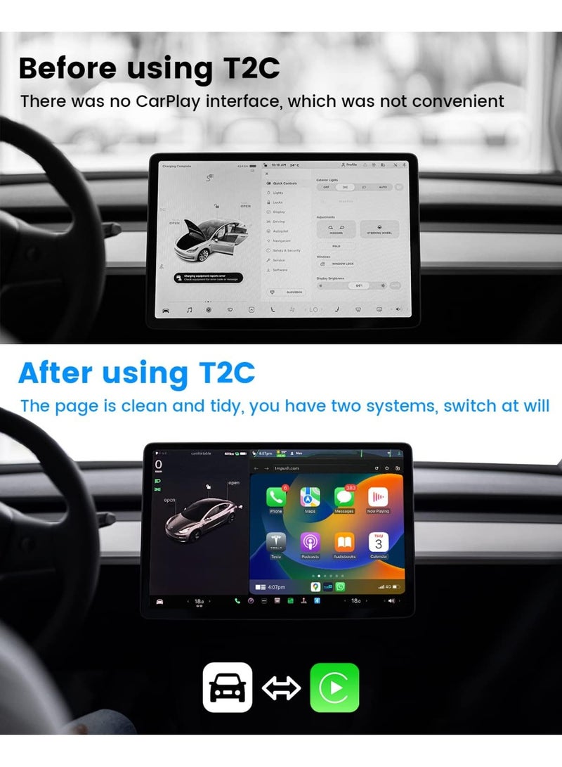 Carlinkit Tesla Wireless Carplay Adapter for Tesla All Cars, Plug&Play, 5G Chip, for iPhone Fastest Speed Wireless Apple Car Play Dongle, Auto Connect, Online Update, USB/Type C 2cables - Image 3
