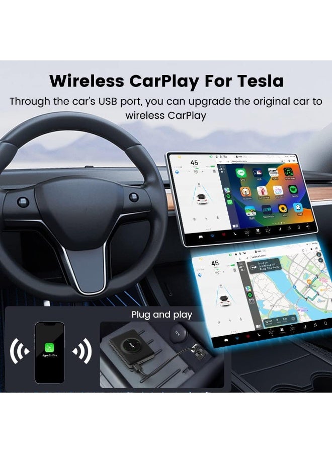 Carlinkit Tesla Wireless Carplay Adapter for Tesla All Cars, Plug&Play, 5G Chip, for iPhone Fastest Speed Wireless Apple Car Play Dongle, Auto Connect, Online Update, USB/Type C 2cables - Image 2