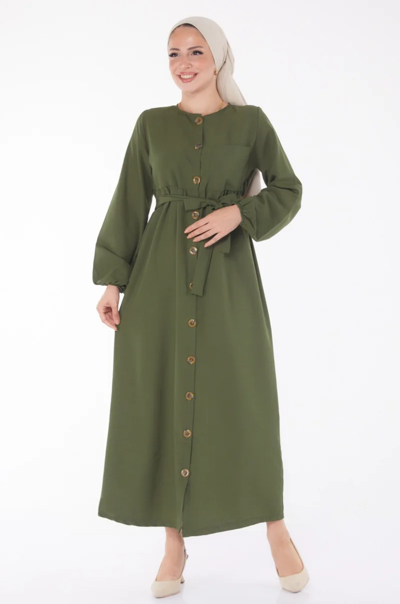 Tofisa Plain Crew Neck Women's Khaki Dress - 13206
