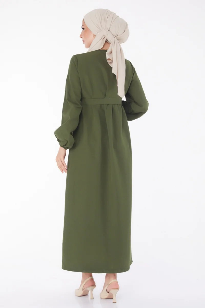 Tofisa Plain Crew Neck Women's Khaki Dress - 13206