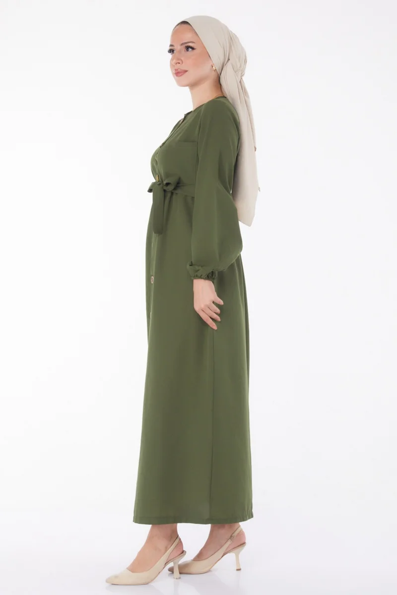 Tofisa Plain Crew Neck Women's Khaki Dress - 13206