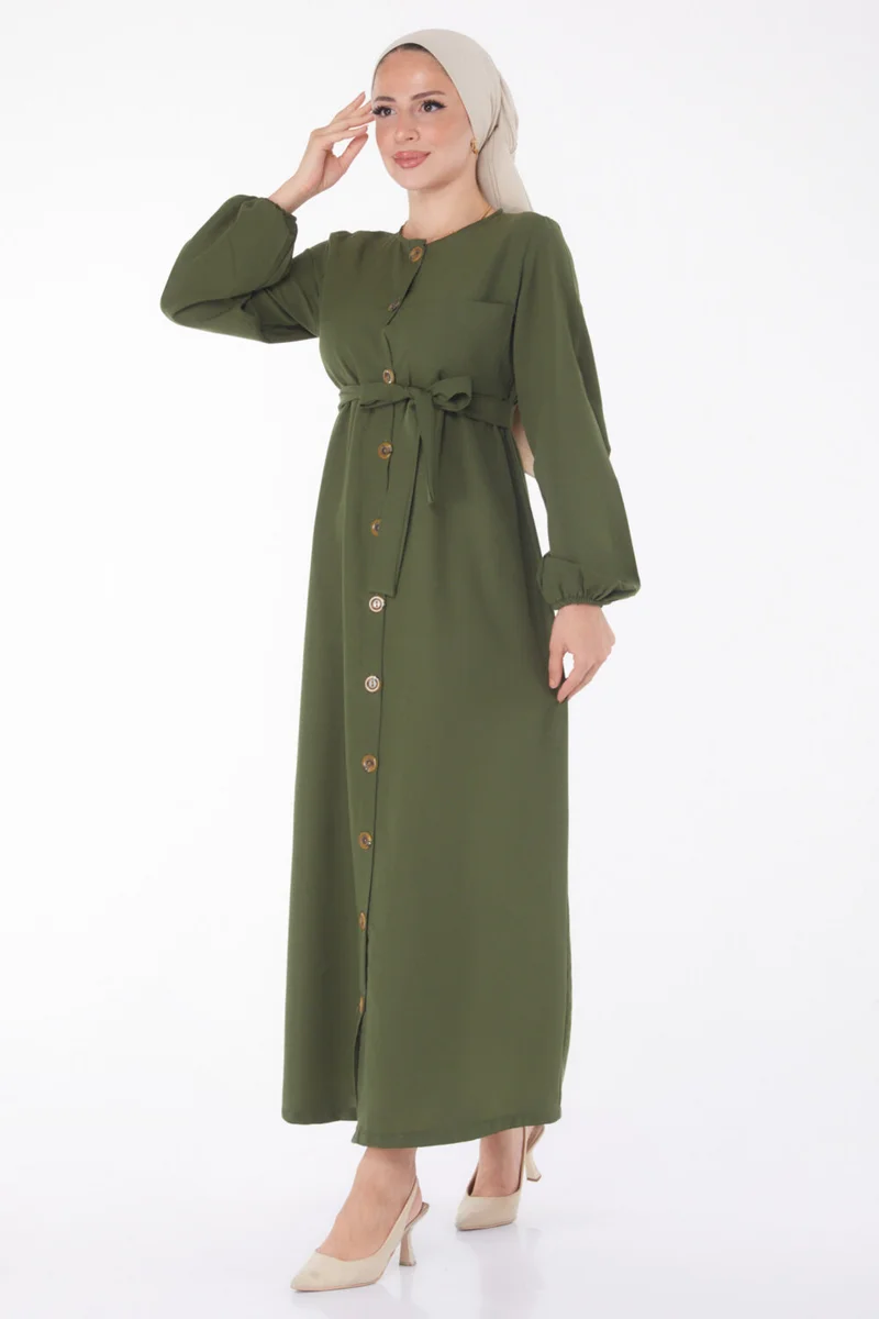 Tofisa Plain Crew Neck Women's Khaki Dress - 13206